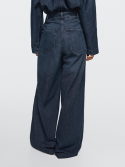 Massimo Dutti Джинсы с высокой талией, широкими штанинами и вытачками, темно-синий