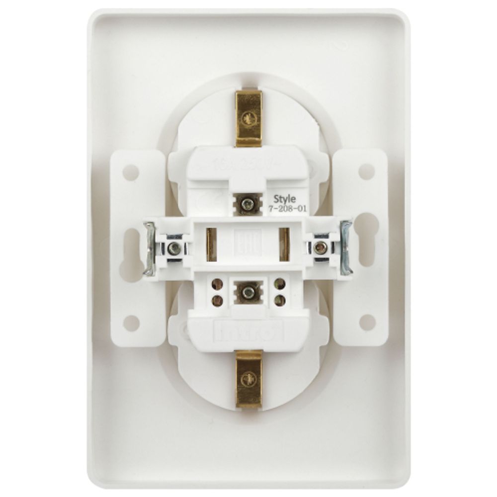 Розетка Intro Style 7-208-01 двойная с заземлением 2X2P+E Schuko со шторками, 16А-250В, IP20, СУ, белый | Intro