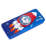 Пенал металлический 2 отделения Alingar, таблица умножения, органайзер, 100 х 220 мм, "Space travel. Космонавт", синий (космонавт в ракете)