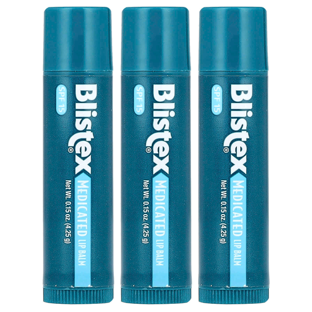 Blistex, заживляющий бальзам, защита губ с солнцезащитным фильтром, SPF 15, классический, в упаковке 3 бальзама по 4,25 г (0,15 унции)