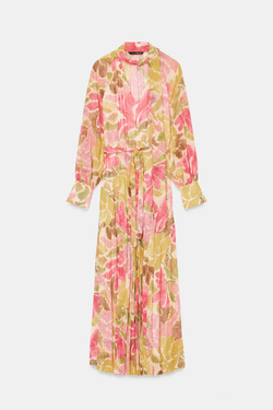 ZARA ПЛАТЬЕ МИДИ С ЦВЕТОЧНЫМ ПРИНТОМ И ПОЯСОМ, РАЗНОЦВЕТНЫЙ