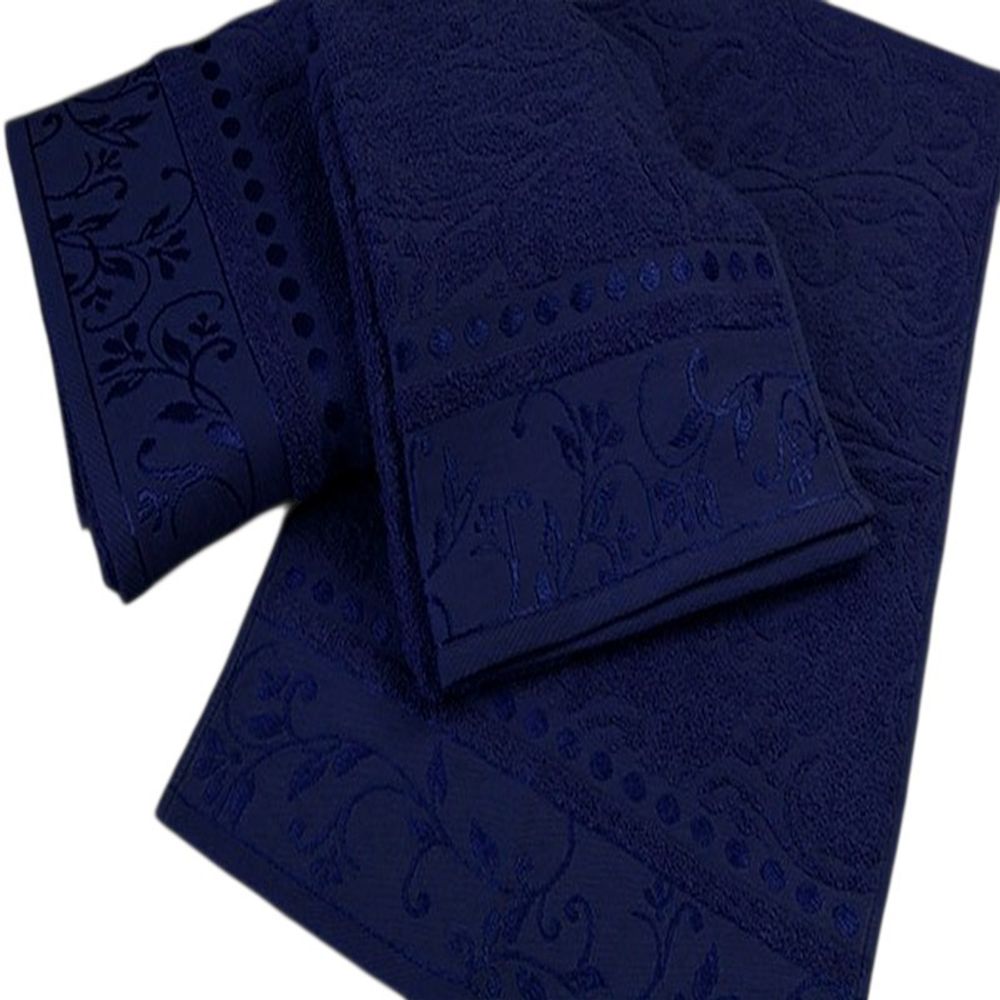 Набор из 3-х махровых полотенец "П37. Жаккард индиго" в упаковке, 100% хлопок, Россия.