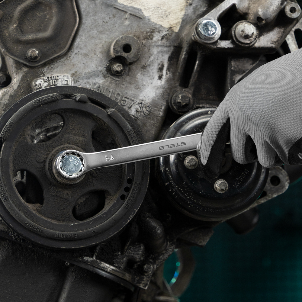 Набор ключей комбинированных, 8-19 мм, 8 шт, CrV, матовый хром Stels 15428