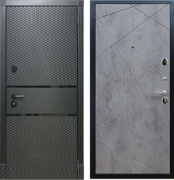 Входная металлическая дверь RеX (РЕКС) 15 Чешуя кварц черный, фурнитура хром / Лучи ФЛ-291 Бетон темный 16мм