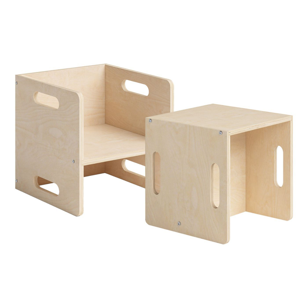 Стул перевертыш Чек, растущий детский стол и стул 2в1 из фанеры березы, прозрачный лак