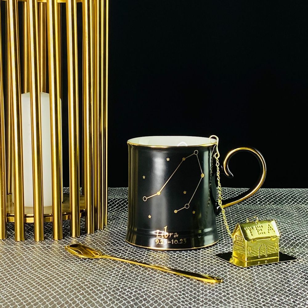 Lenardi 106-296 Кружка 360мл с ложкой и фильтром ВЕСЫ в под.уп.(х12)Фарфор