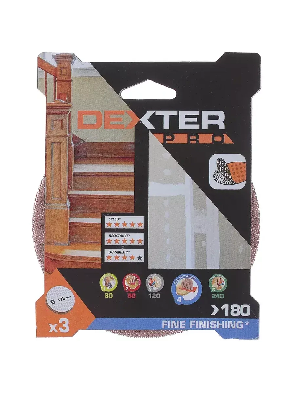 Круг абразивный Dexter Pro P180, D125 мм, 3 шт.