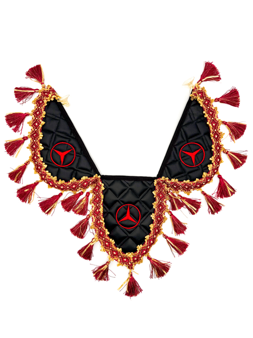 Вымпел тройной Mercedes (экокожа, черный с красными кисточками)