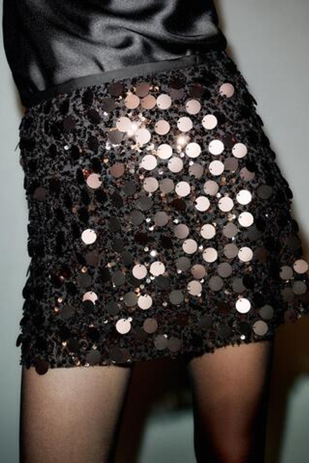 ZARA МИНИ-ЮБКА С ПАЙЕТКАМИ, ЧЕРНЫЙ/КОРИЧНЕВЫЙ