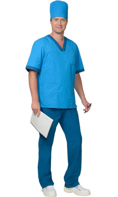 Костюм "РЕАЛ" мужской: куртка, брюки, колпак светло-синий с бирюзовым