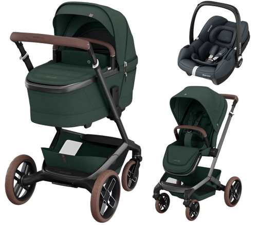 Детская коляска Maxi-Cosi Fame 3 в 1 с автокреслом CabrioFix Essential graphite Twillic Green/зеленый