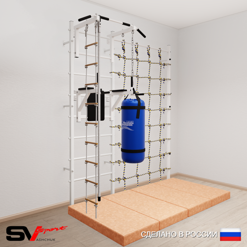 Шведская стенка Sv Sport 57550 (Турник стандарт/Брусья/Канат/Лестница/Цепь/Мешок 15кг/Мат 2м/Канатный лаз)