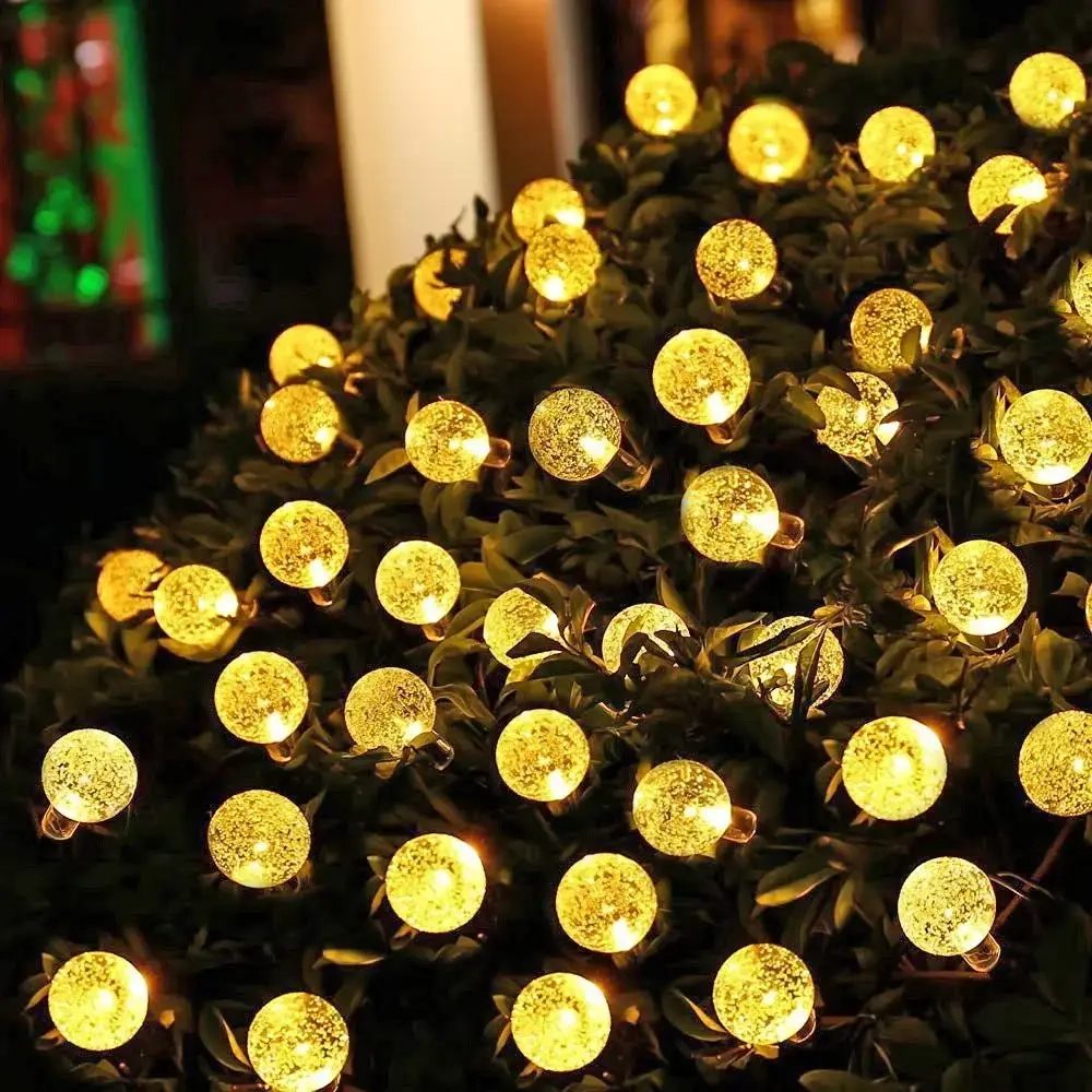 Гирлянда для улицы «Роса» 3м, 20 ламп LED чёрный провод, 2 реж, IP-55, Теплый белый (солнечная батарея).