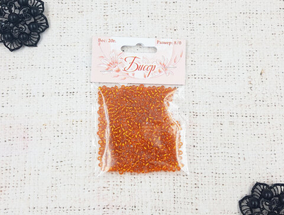 Бисер некалиброванный, 20 гр, размер 8/0, пр-во Китай