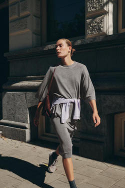 ZARA ОДНОТОННАЯ ТРИКОТАЖНАЯ ЮБКА МИДИ, СЕРЫЙ МЕЛАНЖ