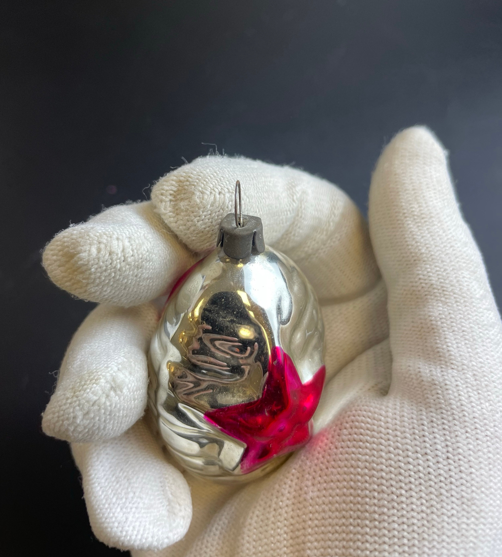 Ёлочная игрушка "Серп и молот", эпоха Советского Союза, агитация, стекло, подвесная, винтаж СССР 1940-1980 гг
