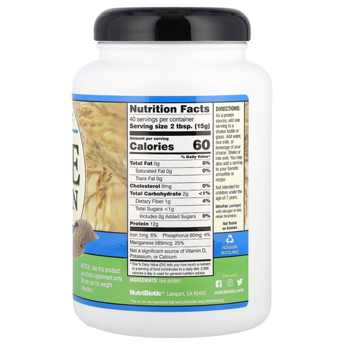 NutriBiotic, Порошок из рисового протеина, обычный, 1 фунт 600 г (5,16 унции)