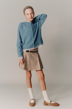 ZARA ЮБКА-ШОРТЫ В КЛЕТКУ С РЕМНЕМ, СВЕТЛО-БЕЖЕВЫЙ