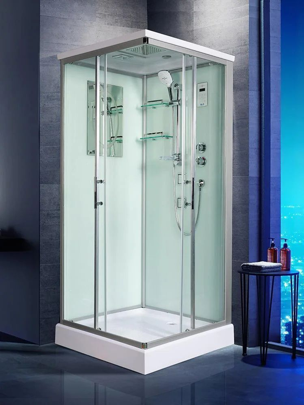 Душевая кабина WeltWasser  WW500 LAINE 1004 100х100 см,  прозрачное стекло, поддон низкий, крыша, гидромассаж