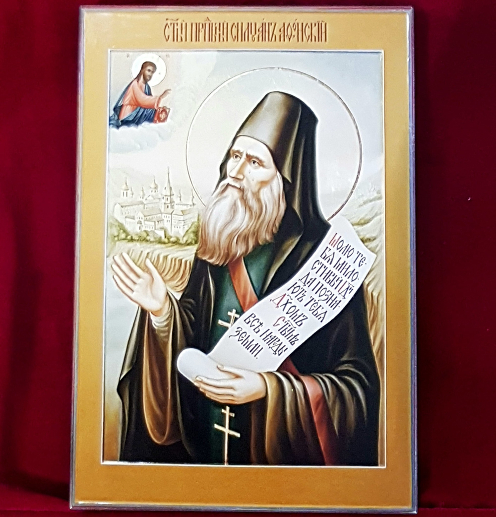 Силуан Афонский святой преподобный. Деревянная икона на левкасе