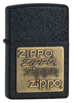 Легендарная классическая американская бензиновая широкая зажигалка ZIPPO Classic Black Crackle™ черная матовая из латуни и стали с логотипами "Zippo" ZP-362