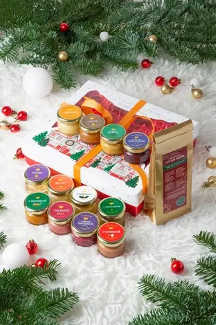 Набор №152 "12 баночек-малышек с медом + кофе или чай"