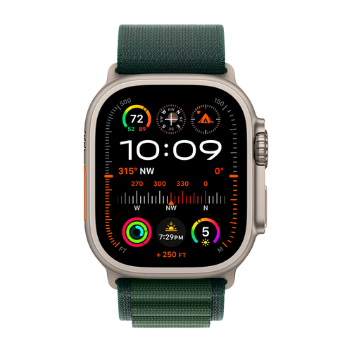 Умные часы Apple Watch Ultra 2 (2024) GPS + Cellular, 49mm, Natural Titanium Case with Dark Green Alpine Loop L, (Темно-зеленый)