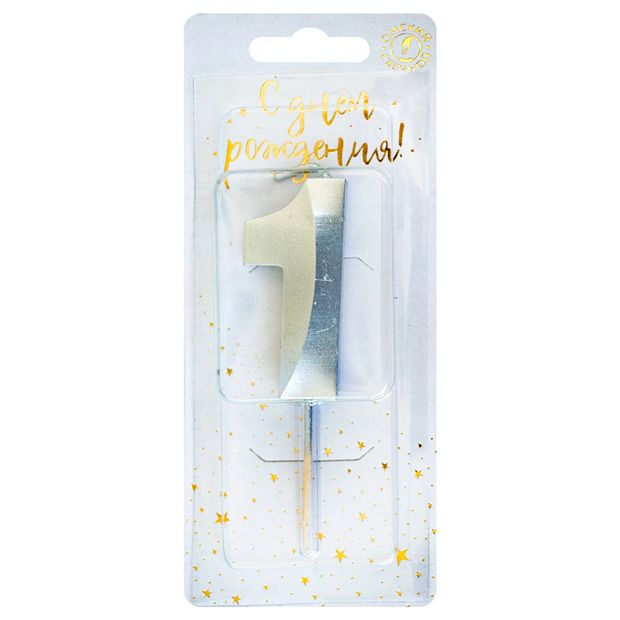 Свеча тортовая на шпажке 1 "Витые" Серебро (РОССИЯ)