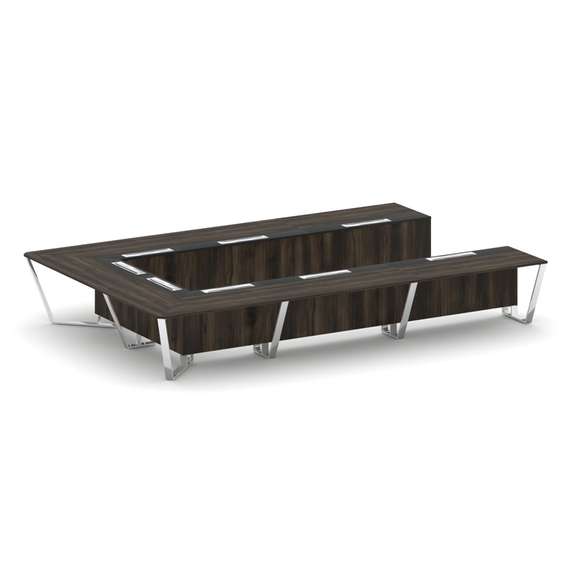 Steel Meet Стол переговорный П-образный MMK-PR.B.SP-15P Дуб Мали/Графит Глянец/Нержавеющая Сталь/Хро