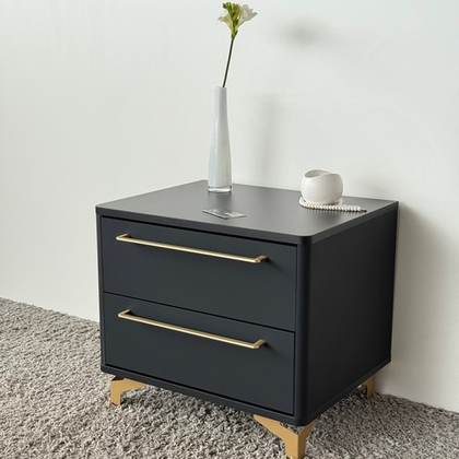 Тумба прикроватная на ножках с ящиками ROYAL 5203 эко (Черный-Золото-р.золото)