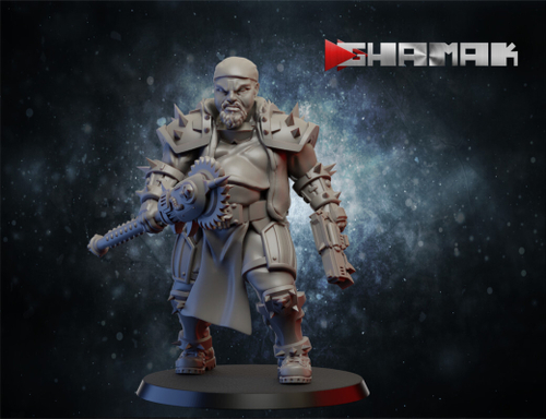 Necromunda Orlock Gang Бандит Орлок №2 с пистолетом и пилой миниатюра для dnd, днд, pathfinder, фентези, Настольная игра, НРИ, Варгейм, РПГ