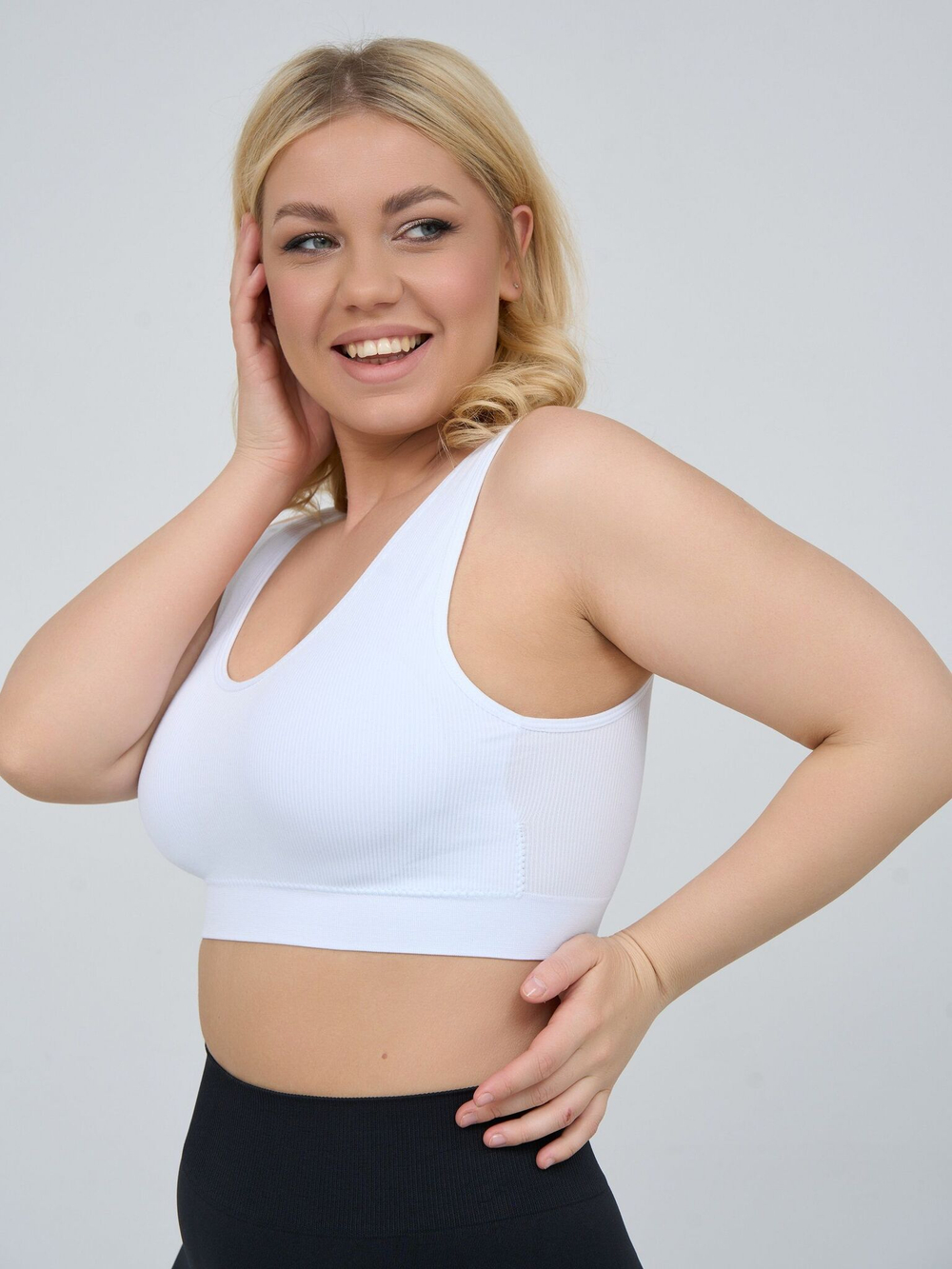 Бюстгальтер-топ в мелкий рубчик (Размер: 3X) (Цвет: белый)