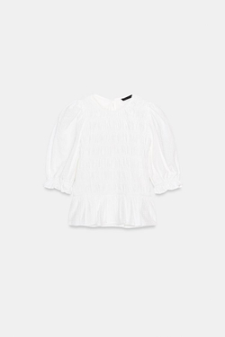 ZARA ТОП В КЛЕТКУ С ЭФФЕКТОМ ЖАТКИ, БЕЛЫЙ