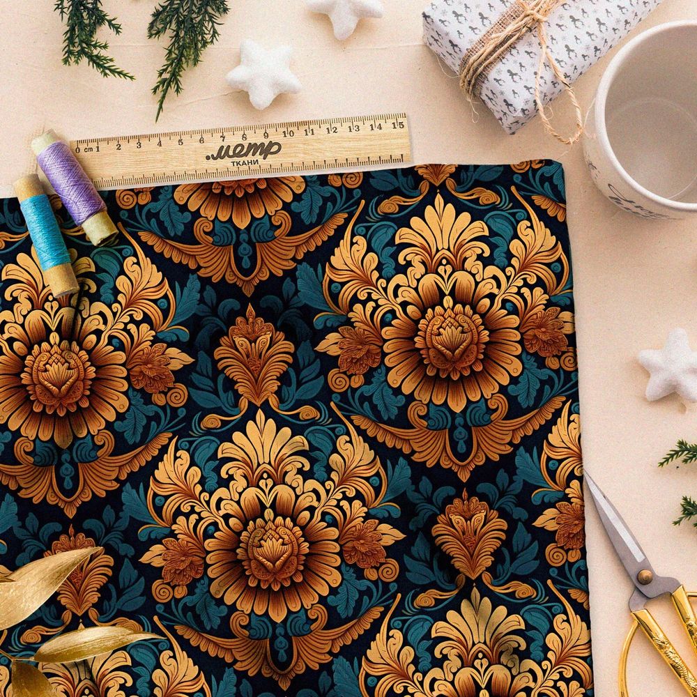 Ткань дюспо итальянский орнамент с вензелями