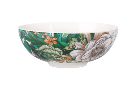 Фарфоровый салатник Тропические цветы MW413-II0090, 16 см, белый/декор