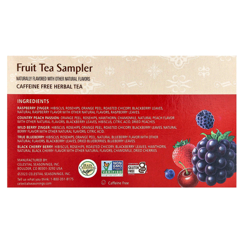 Celestial Seasonings, набор фруктовых чаев, без кофеина, 5 вкусов, 18 чайных пакетиков по 40 г (1,4 унции)