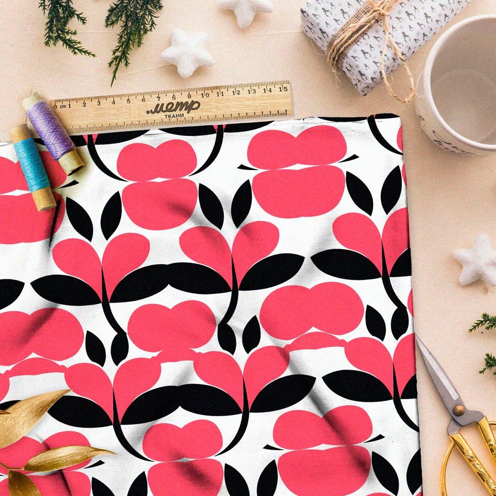 Ткань премиум интерлок цветочный калейдоскоп