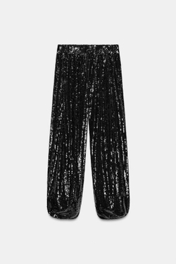 ZARA БРЮКИ-ШАРЫ С ПАЙЕТКАМИ — ZW COLLECTION LIMITED EDITION, ЧЕРНЫЙ