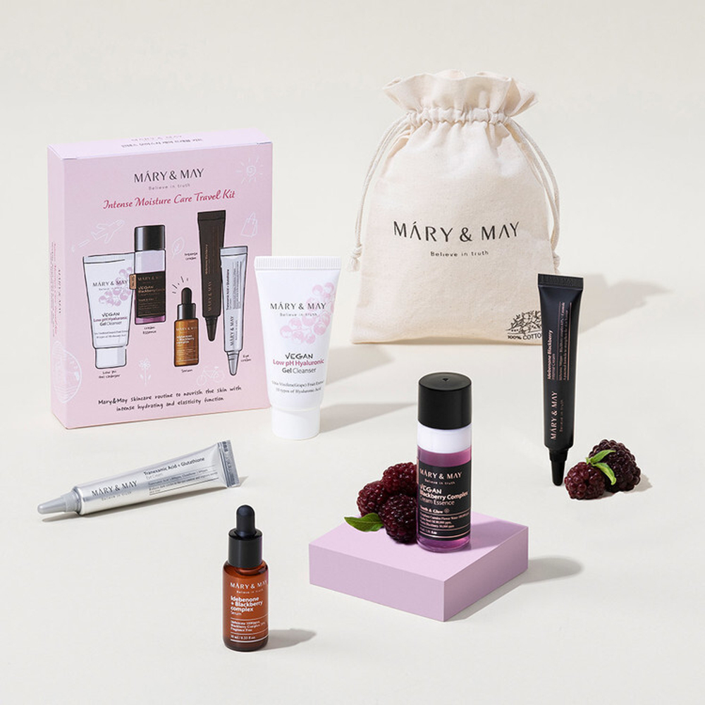 Увлажняющий набор миниатюр с ежевикой MARY&MAY Intense Moisture Care Travel Kit