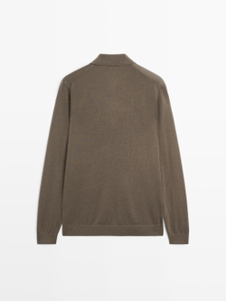 Massimo Dutti Трикотажное свитер поло из 100% мериносовой шерсти, хаки