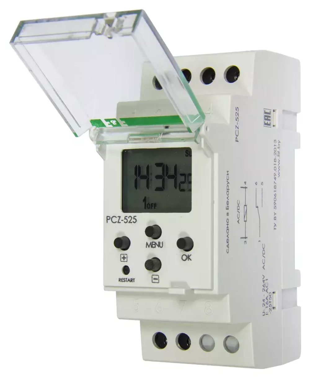 Реле времени астрономическое PCZ-525 24-264В AC/DC 16А 1 переключ. контакт IP20 1 канал