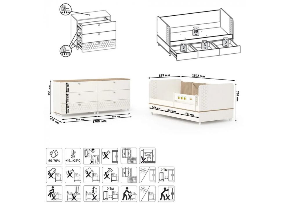 Комплект детской мебели Эльга белый шагрень / дуб белый комплектация 3
