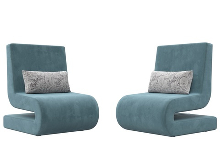 Кресло Волна (2 шт.), Seven 113 бирюзовый;Seven 17 серый, Велюр, 115677