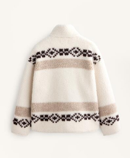 Oysho Куртка из искусственной овчины с оленями и высоким воротником, экрю