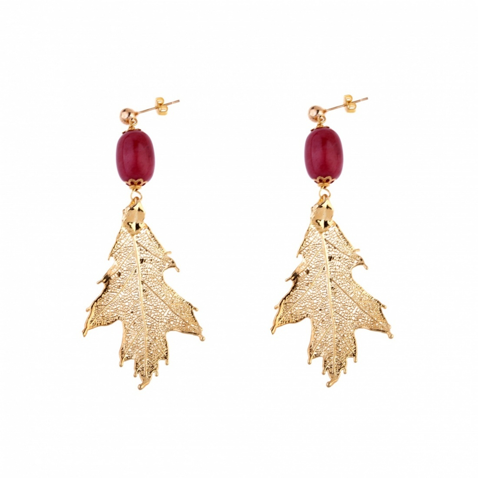 Серьги листья Ester Bijoux Agata Красный Дуб OR1247-G BR