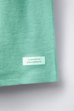 ZARA ОДНОТОННАЯ ПИЖАМА С ФУТБОЛКОЙ И ШОРТАМИ, ЗЕЛЕНЫЙ