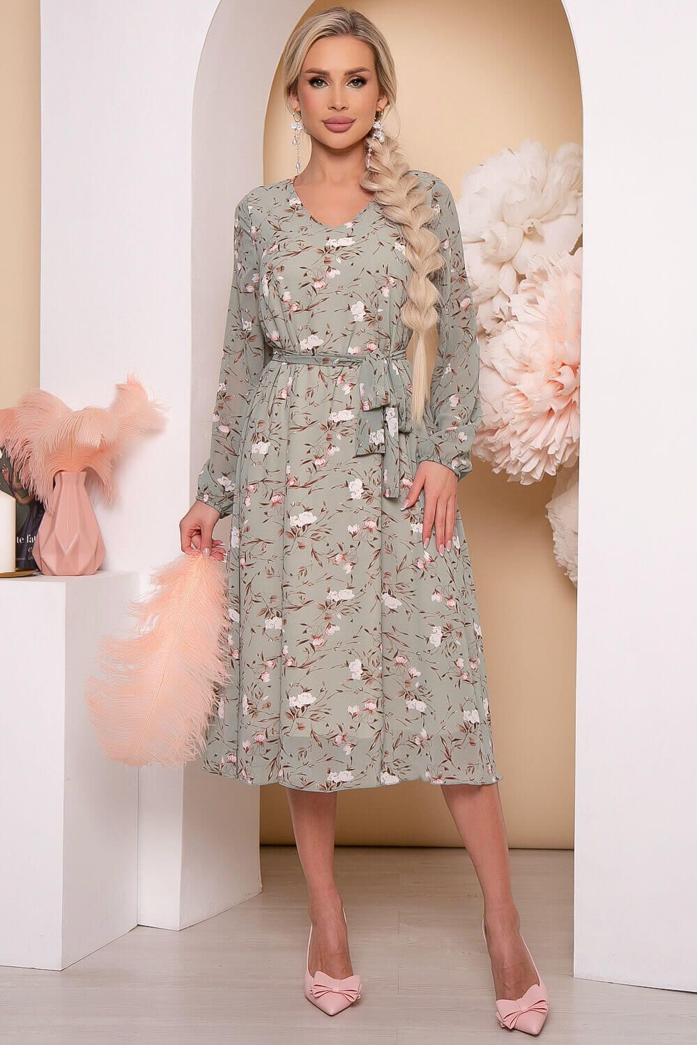 Платье "Волшебная история" (олива/цветы) П5778 LT Collection