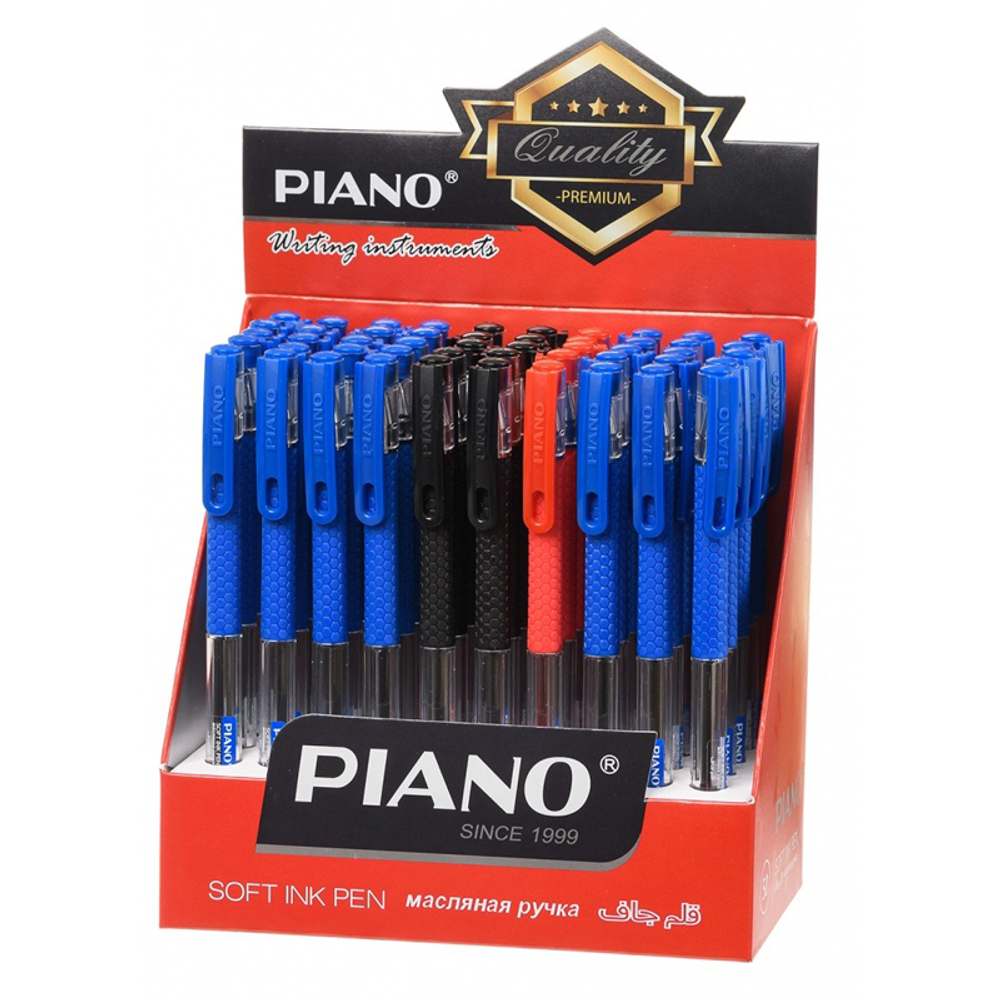 Ручка шариковая, масляная, Piano, 3 цвета чернил, серия "Quality", прозрачный корпус, 50 шт