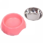 Миска пластиковая с металлической чашкой «Классик» 16*5см цвет розовый