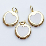 Подвеска Сердце, цвет золото+белый, размер 16*13 мм, цена за 1 шт